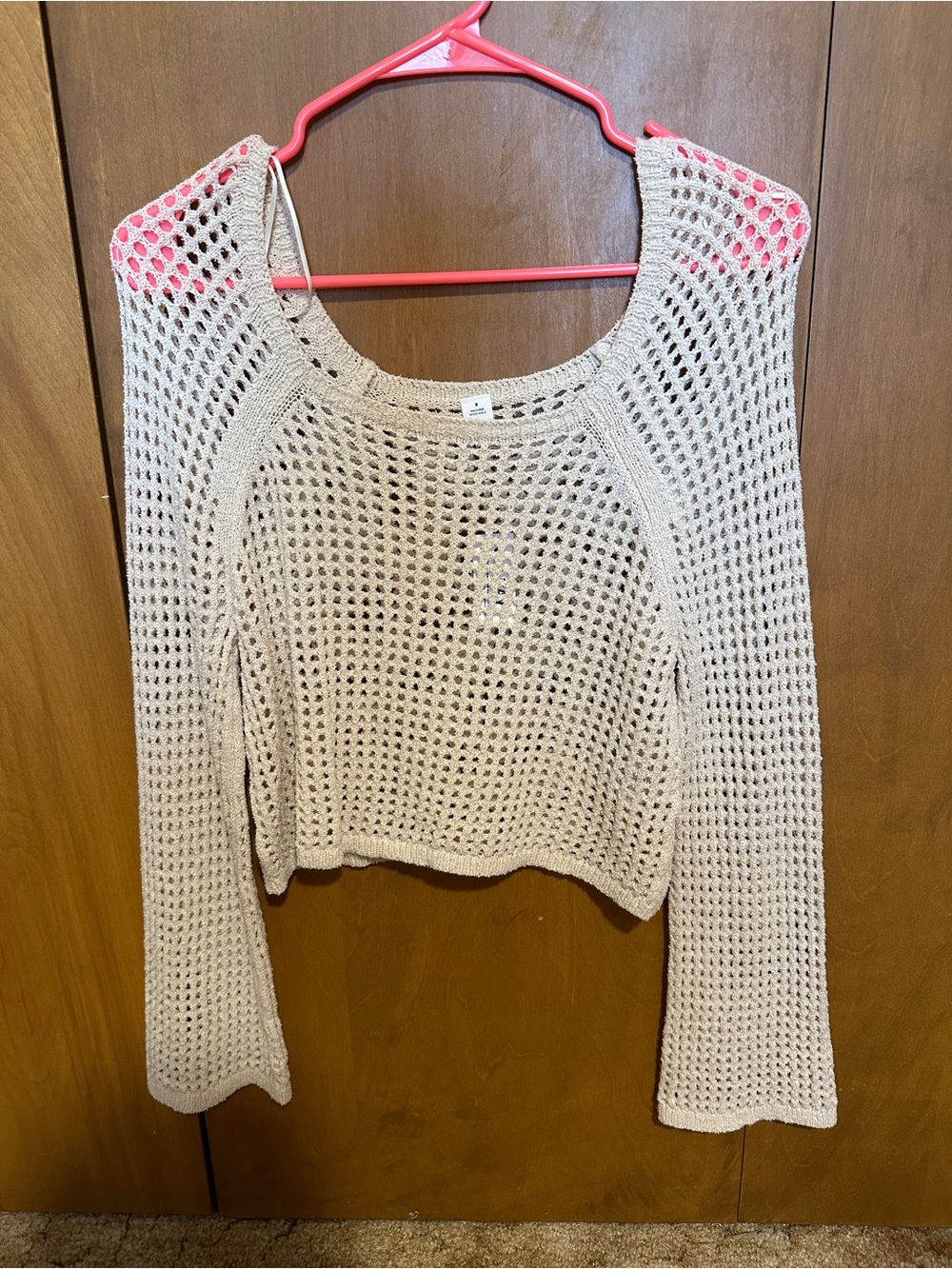 Old Navy Beige Open-Knit Scoop Neck Cropped Sweater